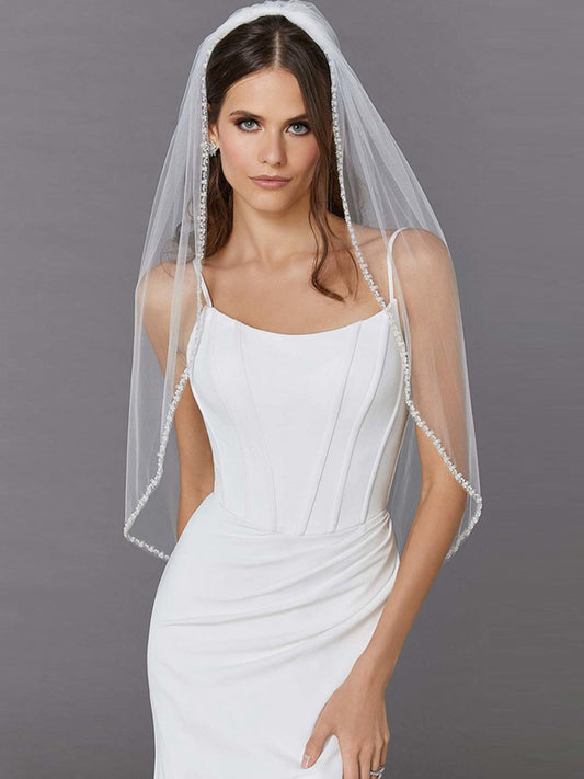 V134 Hand Sewn Pearl Edging Veil