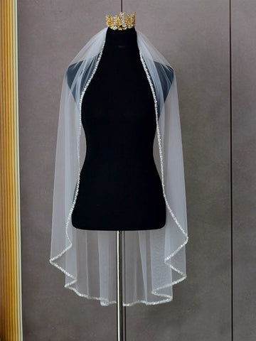 Hand Sewn Pearl Edging Veil