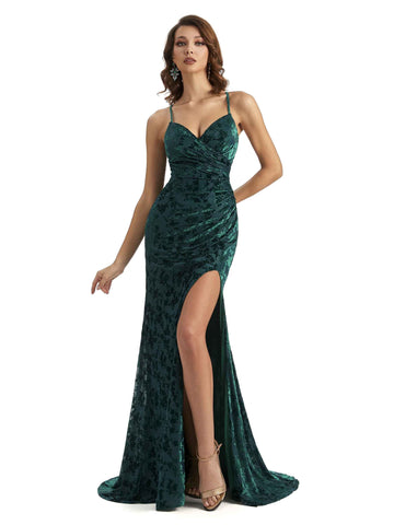 Lynia Spaghetti Straps Floral Velvet Dress