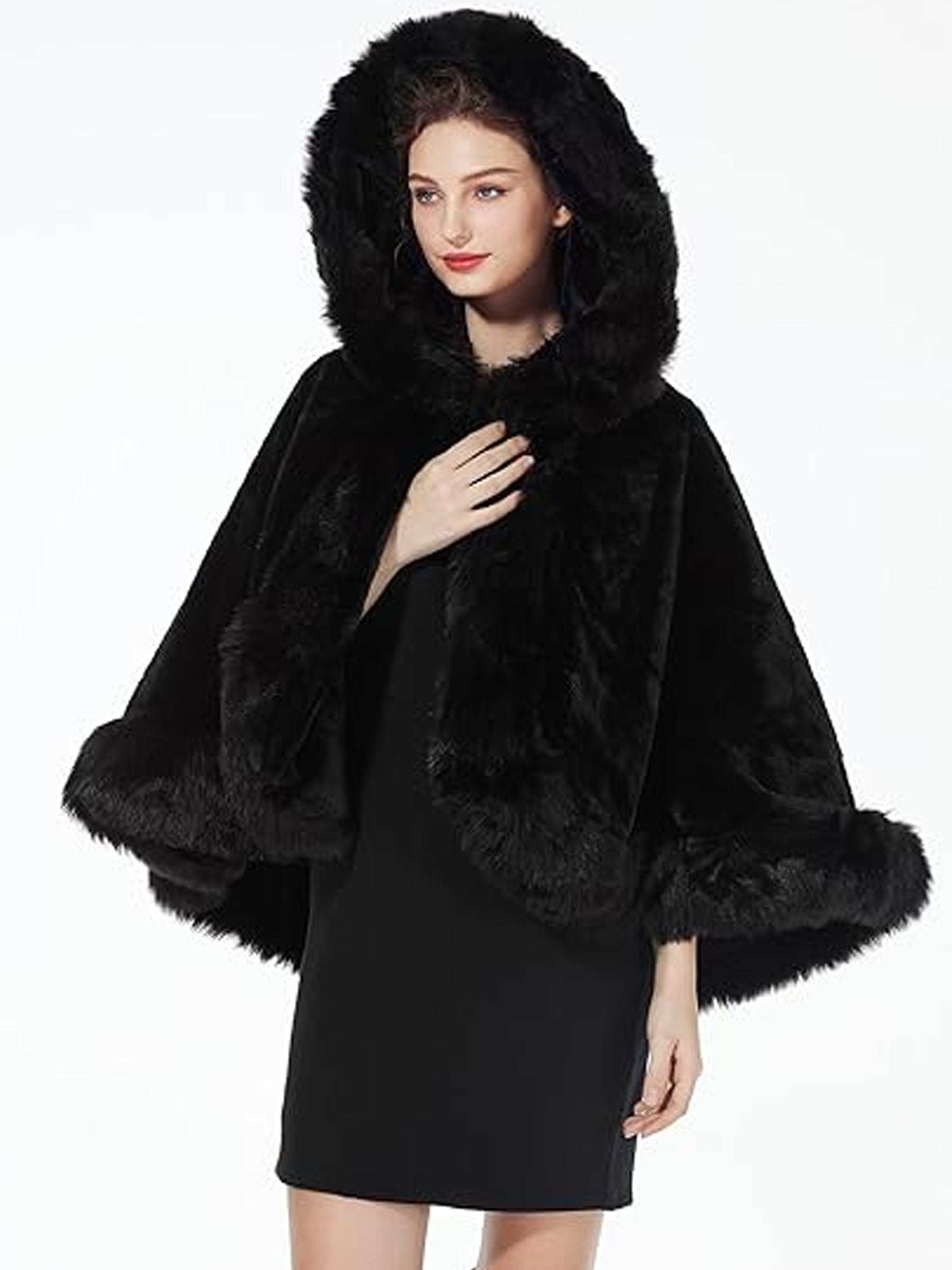 Hooded Faux Fur Shawl Wrap Stoles