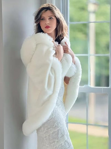 HFF Hooded Faux Fur Shawl Wrap Stoles