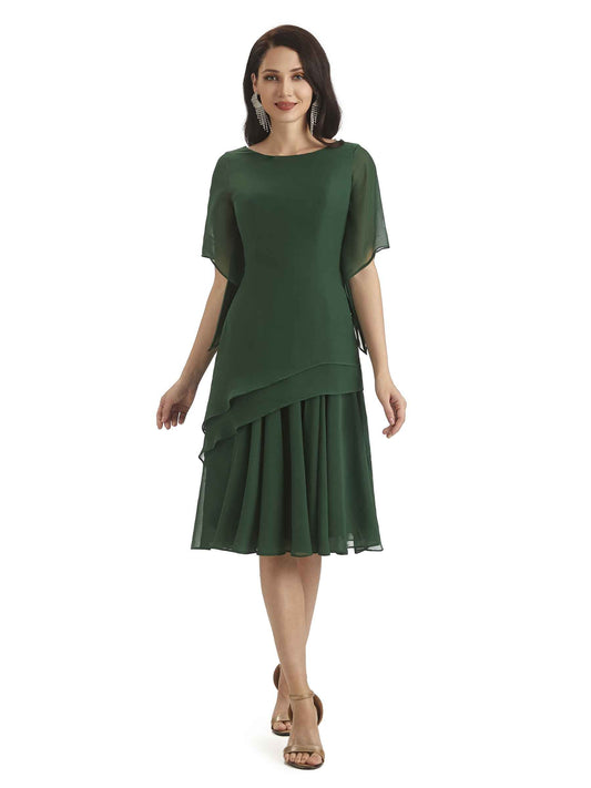 Desiree Knee Length Half Sleeves Chiffon Dress
