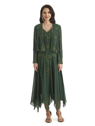 Diamond Tea Length Short Chiffon Dress