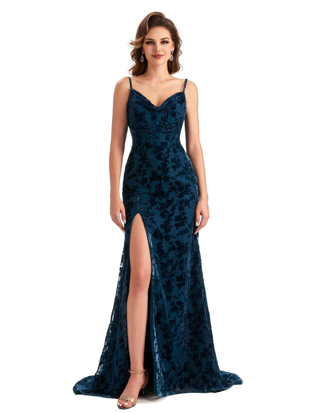 Winter Spaghetti Straps Floral Velvet Bridesmaid Dresses - VowSatin