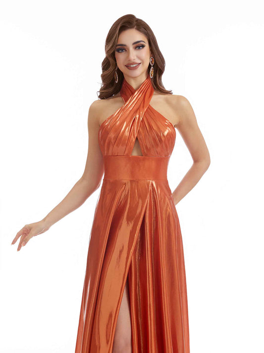 Metallic Stretch Shiny Dress-Olive Green