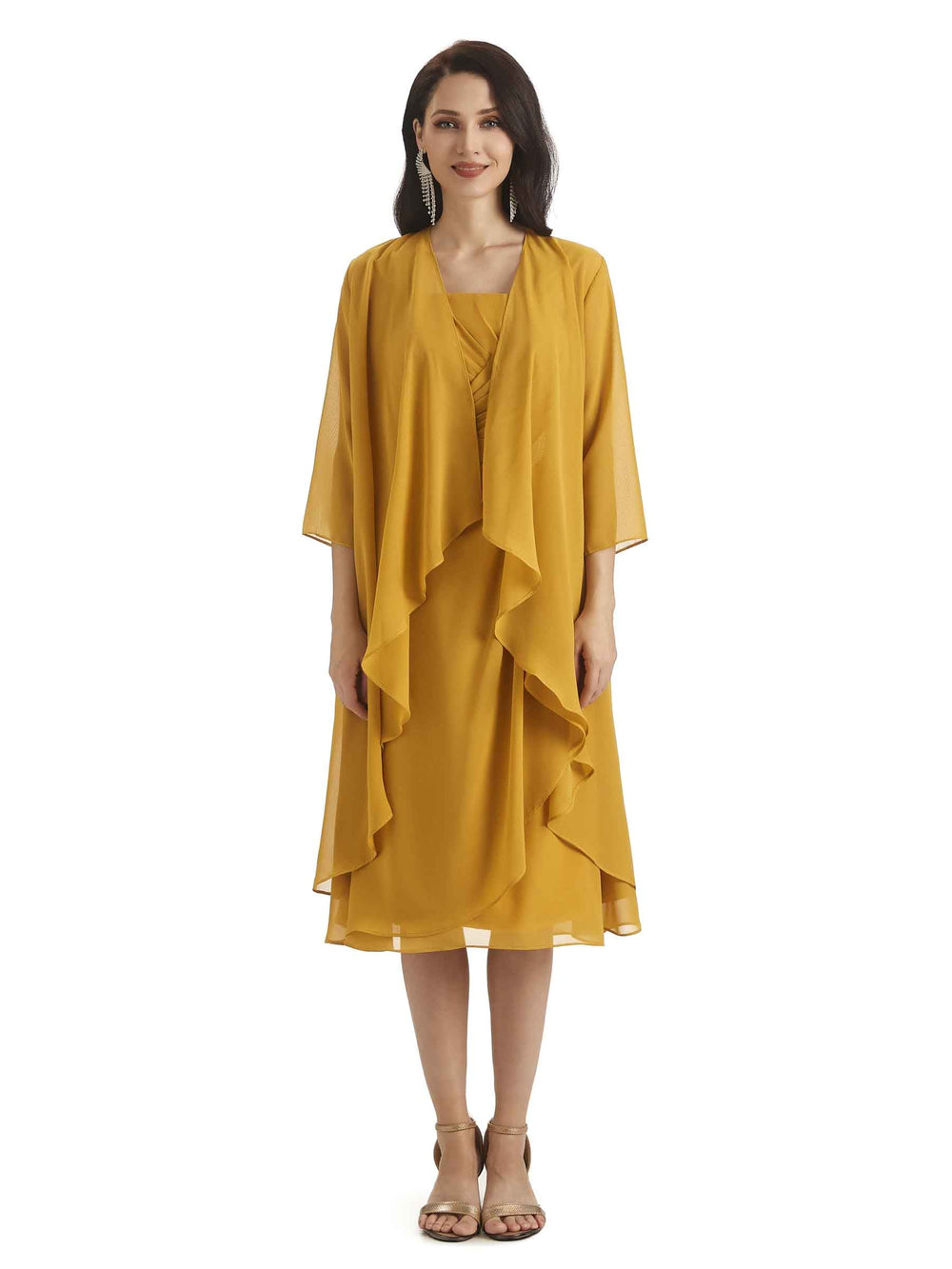 Arlin Tea Length Short Chiffon Dress