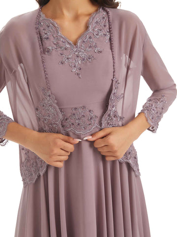 Tea-length Two-piece Chiffon Dress