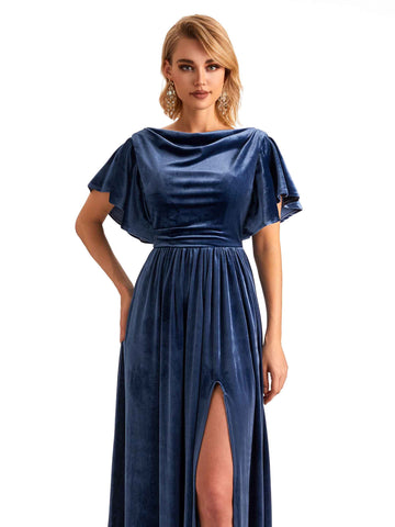 Bat Sleeves Velvet Dress-Copper