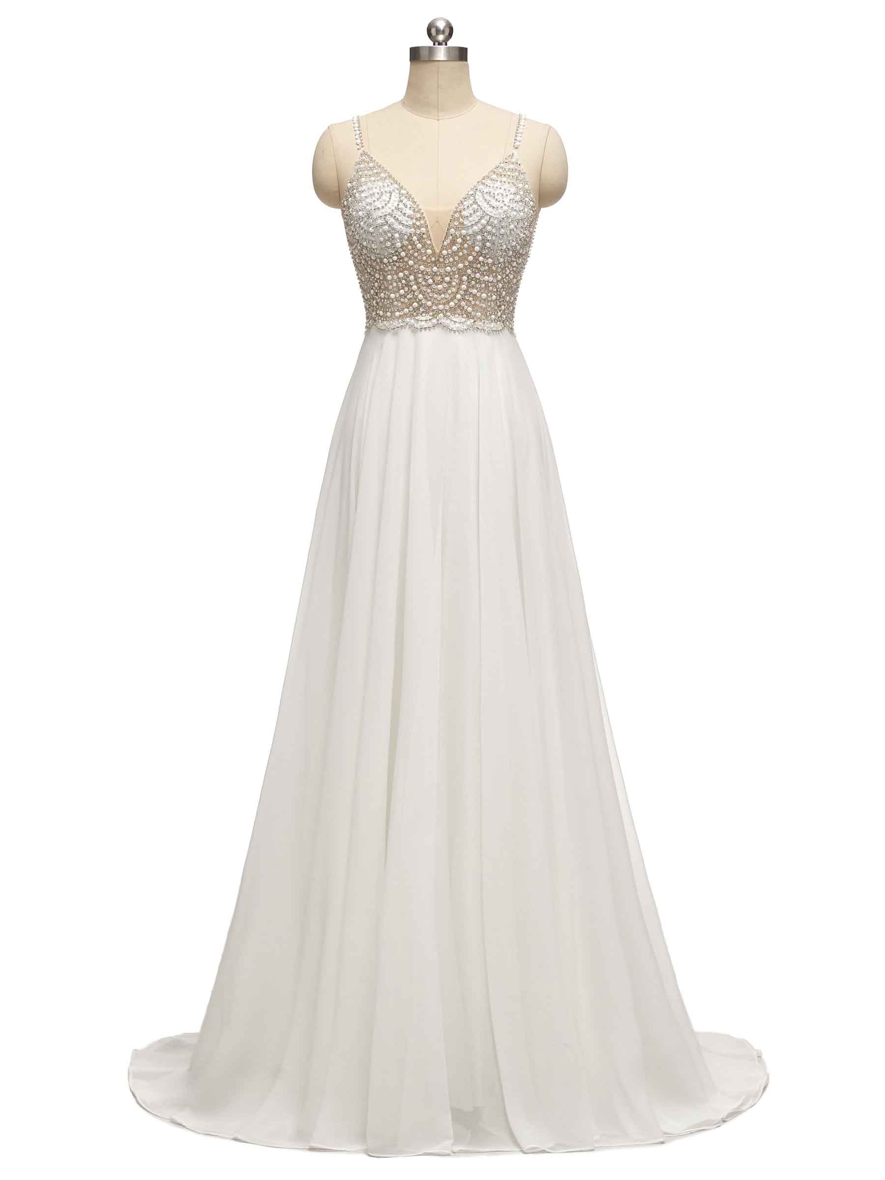 Zebone Spaghetti Straps Beaded Wedding Dresses