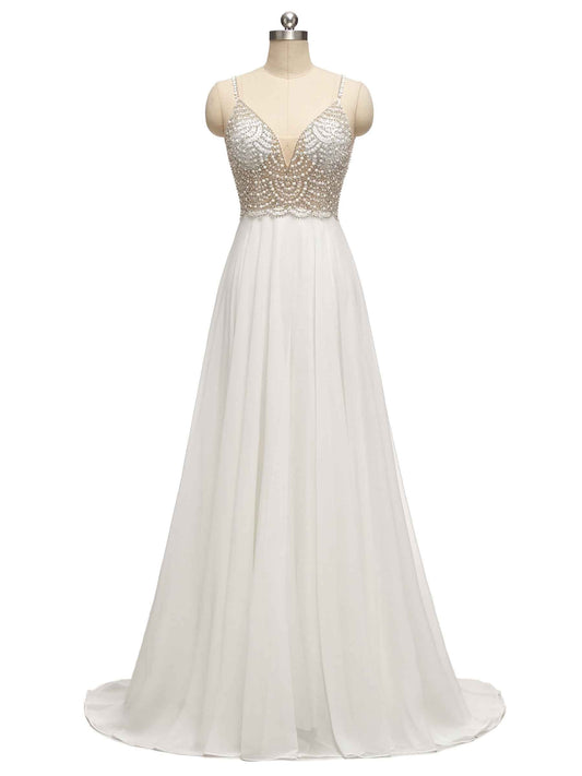 Zebone Spaghetti Straps Beaded Wedding Dresses