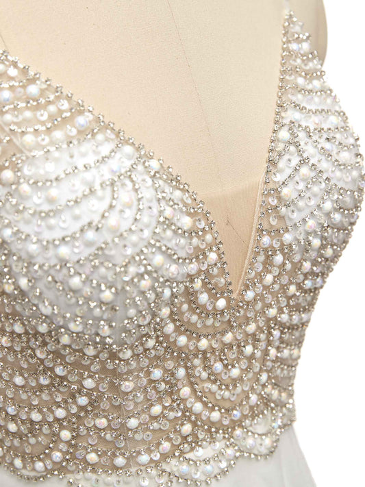 Zebone Spaghetti Straps Sparkly Beaded Wedding Dresses