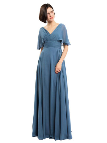 Zanna Cap Sleeves V-neck Chiffon Dress