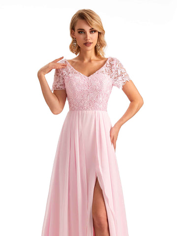 Side Slit Chiffon Dress-Candy Pink