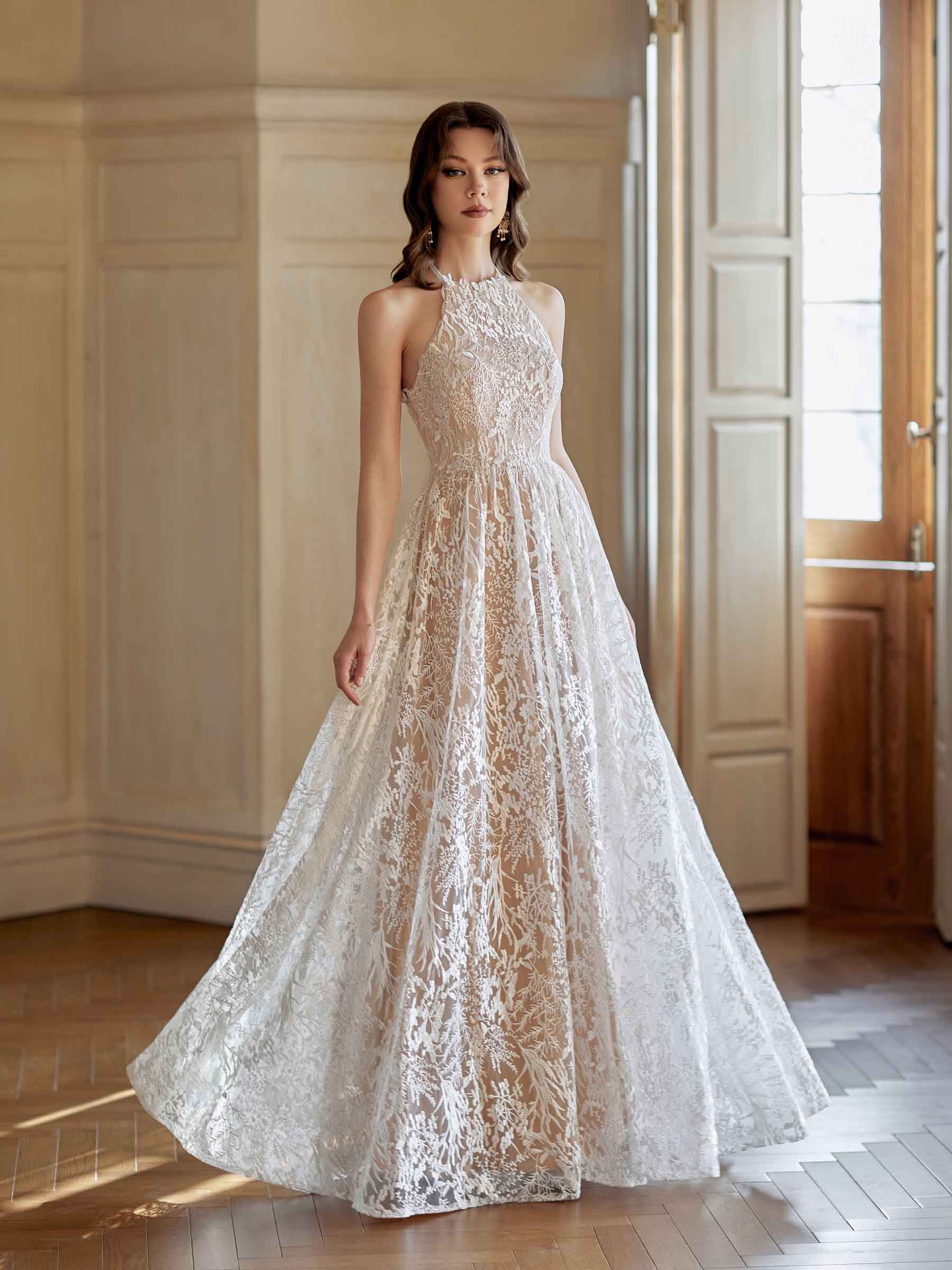 Yolande Halter Lace Wedding Dresses