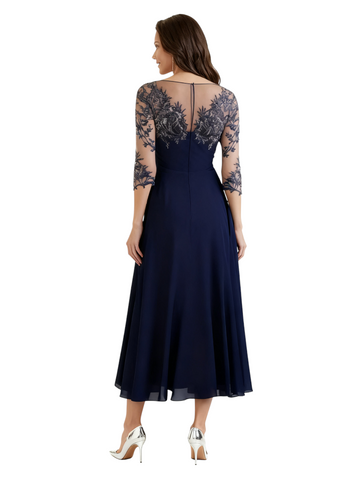Tea Length Half Sleeves Chiffon Dress