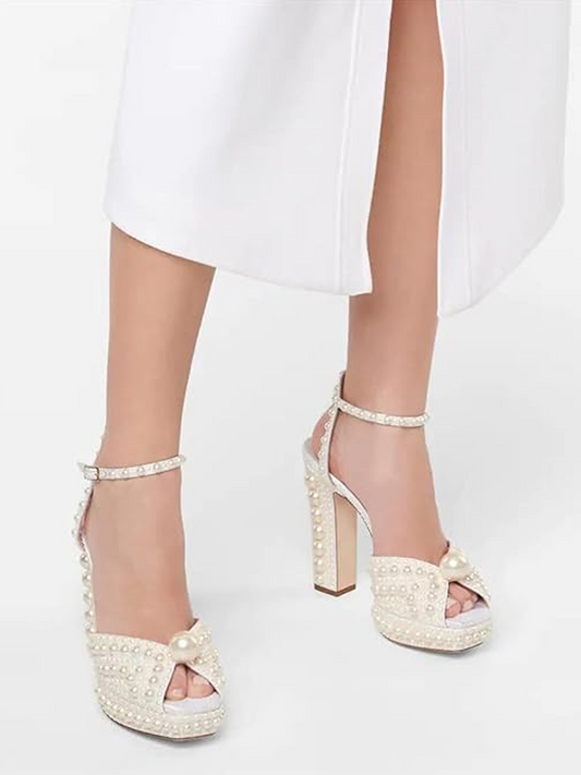 Open Toe Pearl Platform Heels