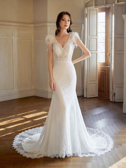 Haadiya Cap Sleeves Lace Wedding Dresses