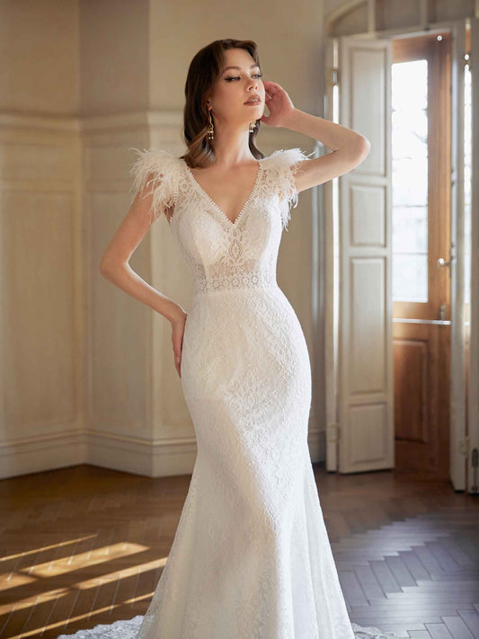 Haadiya Cap Sleeves Lace Wedding Dresses