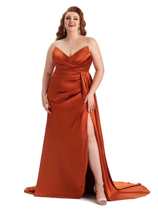 Lopoo Plus Size V-neck Satin Dress