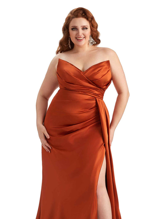 Plus Size V-neck Satin Guest Dress