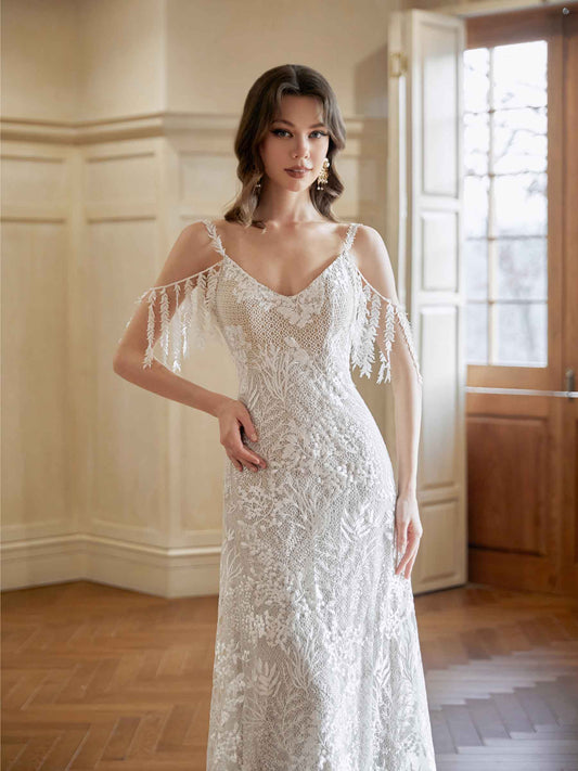 Haadiyah Cold Shoulder Lace Wedding Dresses