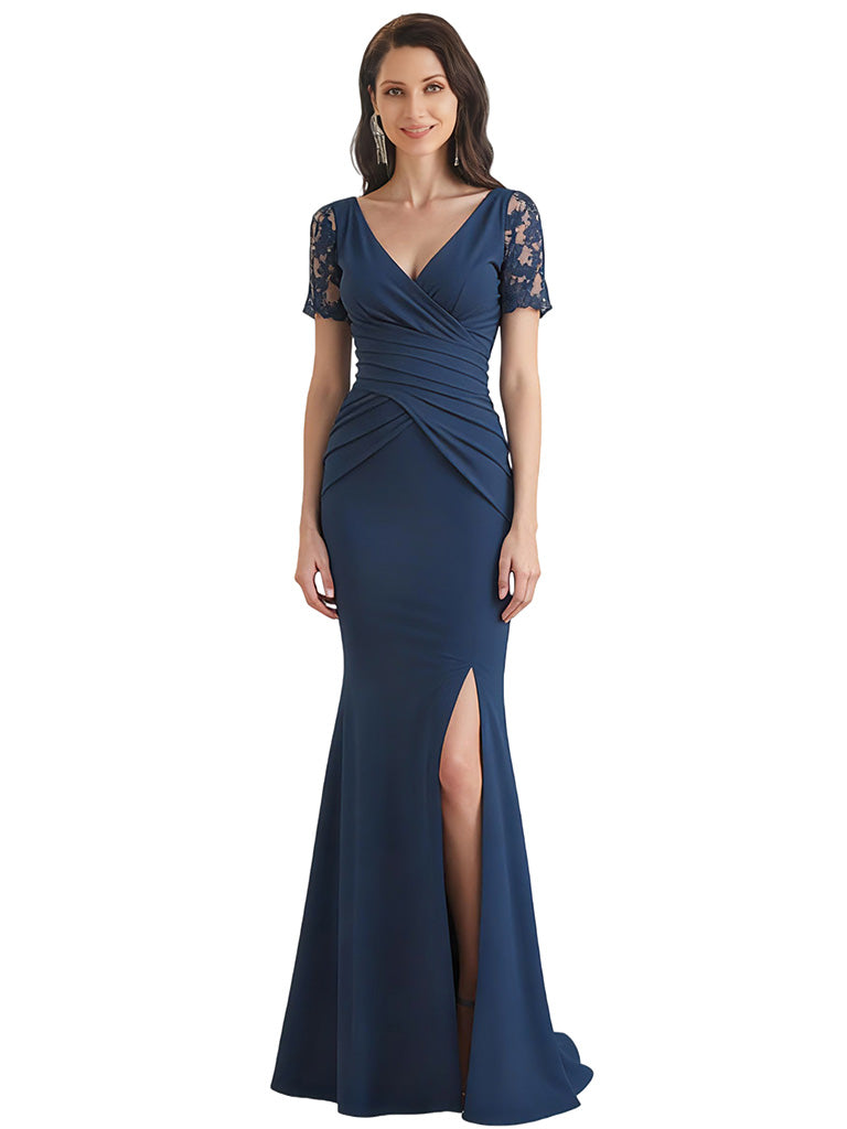 Qfeiy V-neck Short Sleeves Crepe Dress