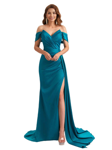 Alair Off The Shoulder V-Neck Silky Dress