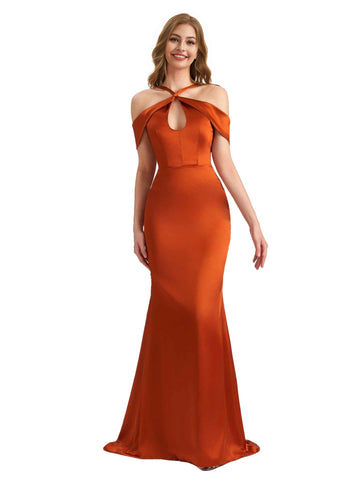 Harte Off The Shoulder Halter Satin Dress