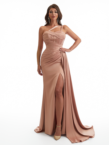 Saige Country Side Slit Satin Dress