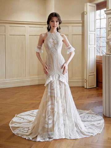 Colin Halter Neck Lace Wedding Dresses