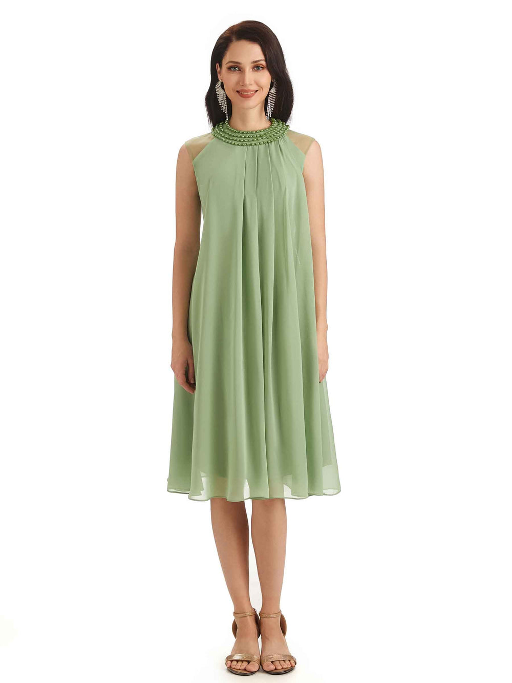 Aliami Knee Length Halter Chiffon Dress