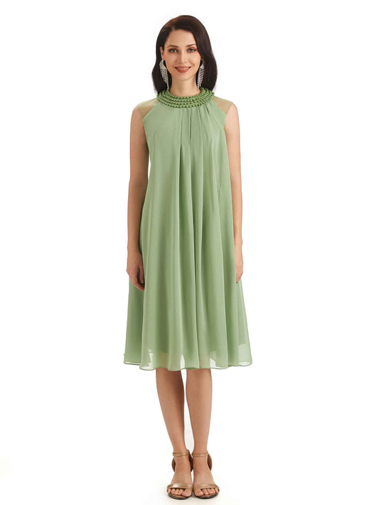 Aliami Knee Length Halter Chiffon Dress