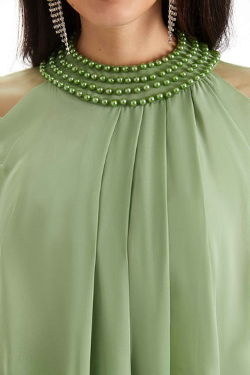 Halter Chiffon Dress-Emerald