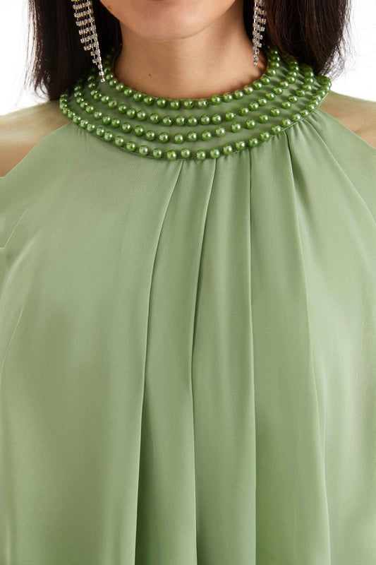 Halter Chiffon Dress-Emerald