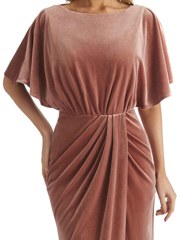 Short Sleeves Velvet Dress-Pink