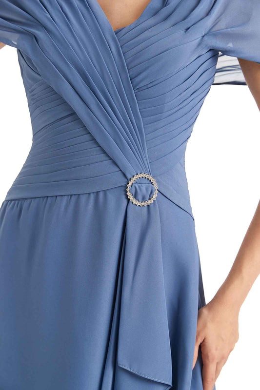 Cap Sleeves Chiffon Dress-Champagne