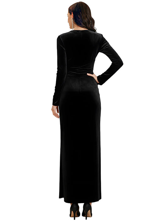 Tea-Length Long Sleeves Velvet Dress