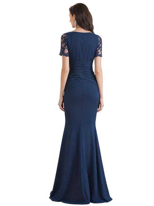 V-neck Short Sleeves Crepe Dress