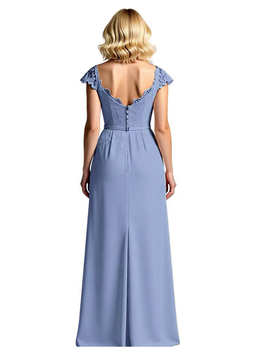 Cap Sleeves A-line Chiffon Dress