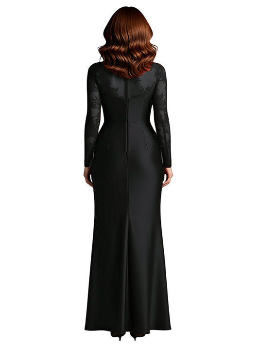 Scoop Long Sleeves Satin Dress