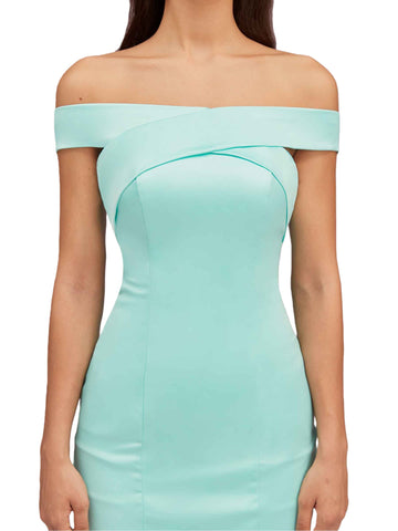 Off The Shoulder Floor-Length Satin Dress