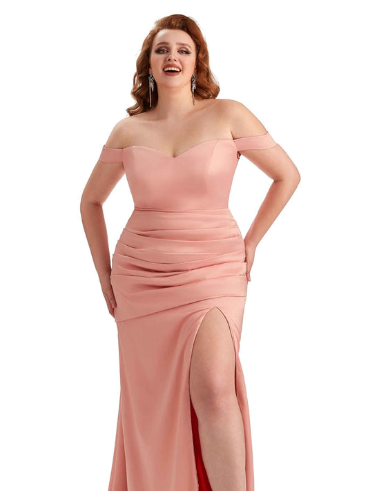 Plus Size Side Slit Satin Guest Dress