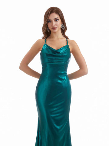 Metallic Stretch Shiny Dress-Olive Green