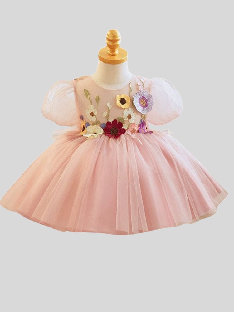 Flora Puff Sleeve Applique Dress
