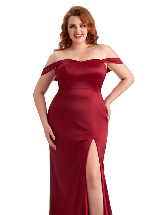 Plus Size Off The Shoulder Satin Guest Dress