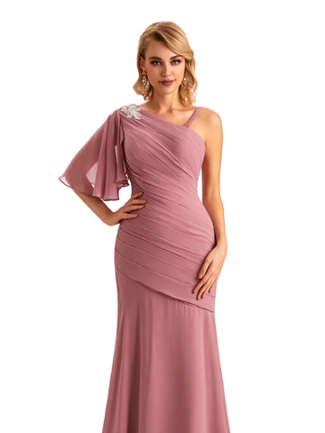One-Shoulder Chiffon Dress-Wisteria