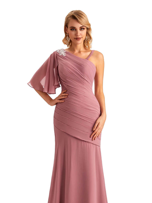 One-Shoulder Chiffon Dress-Grape
