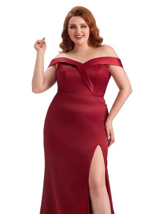 Plus Size Side Slit Satin Guest Dress