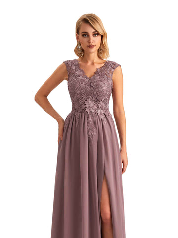 V-neck Chiffon Dress-Dusk