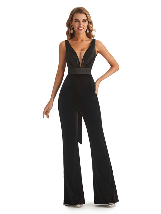 Winter Open Back Velvet Jumpsuit Bridesmaid Dresses - VowSatin